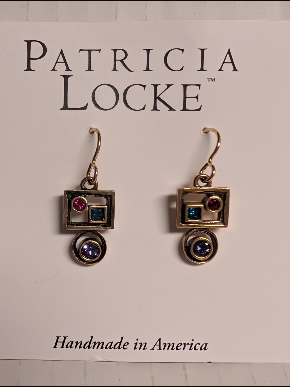 Patricia Locke Gold Tone Multi-Color Geometric Drop Earrings